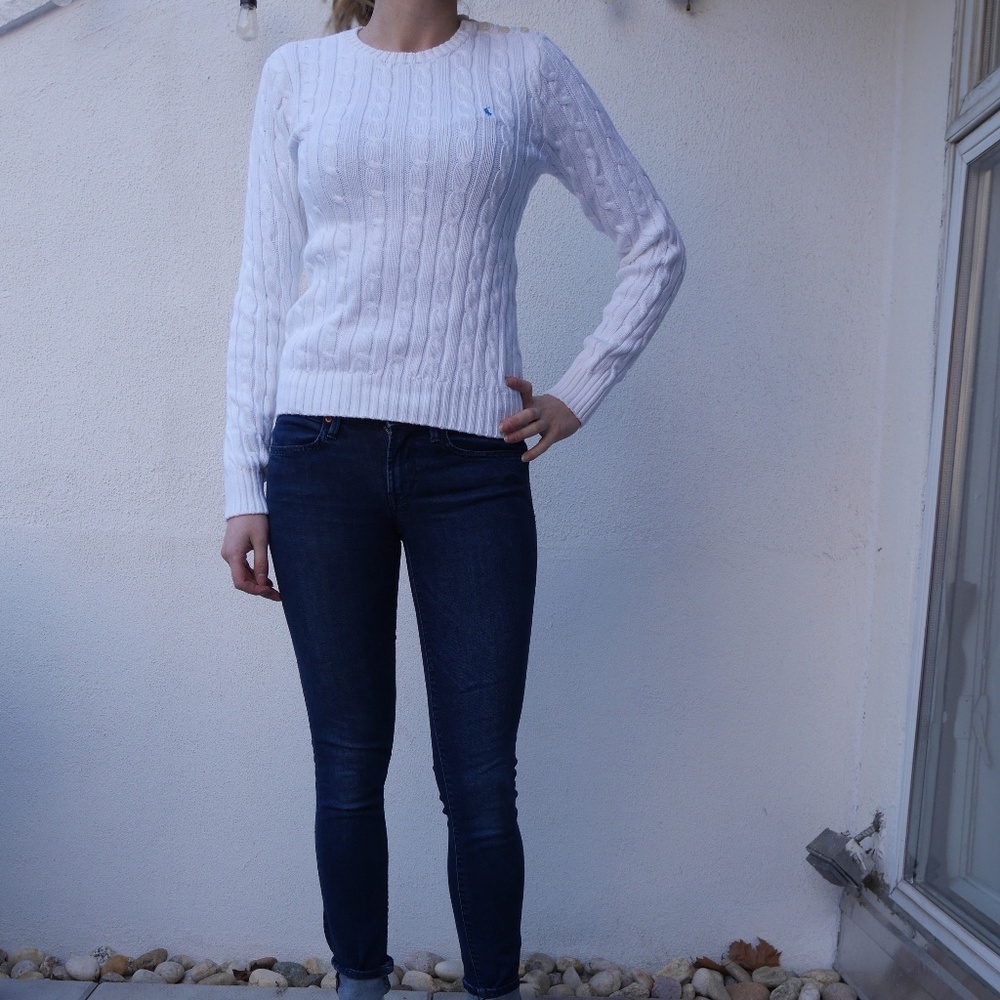 Ralph Lauren White Cable Knit Sweater, Like New
